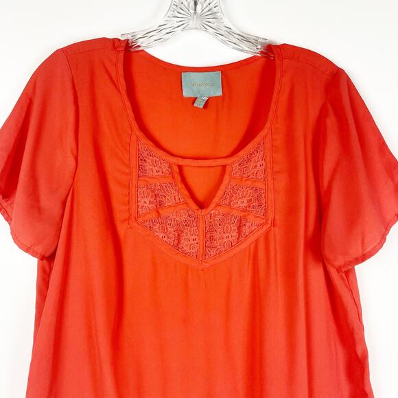 Skies Are Blue Anthroplogie Coral Orange Relaxed Fit Blouse Lace Womens Size Med - Picture 4 of 11